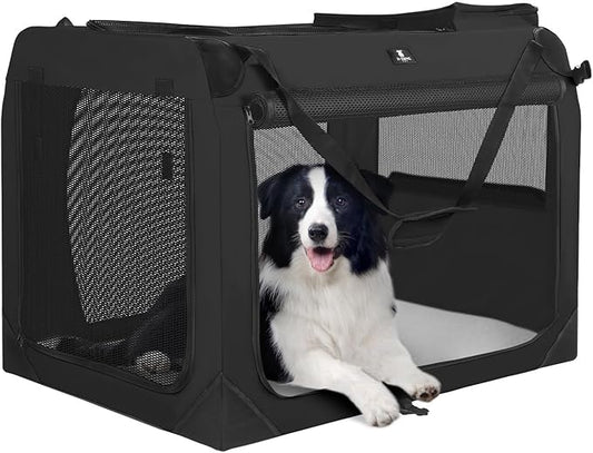 X-ZONE PET Dog Crate 3-Door Kennel, Collapsible Portable Soft Sided Pet Carriers for Indoor & Outdoor, Multiple (24-Inch, Carbon Black)