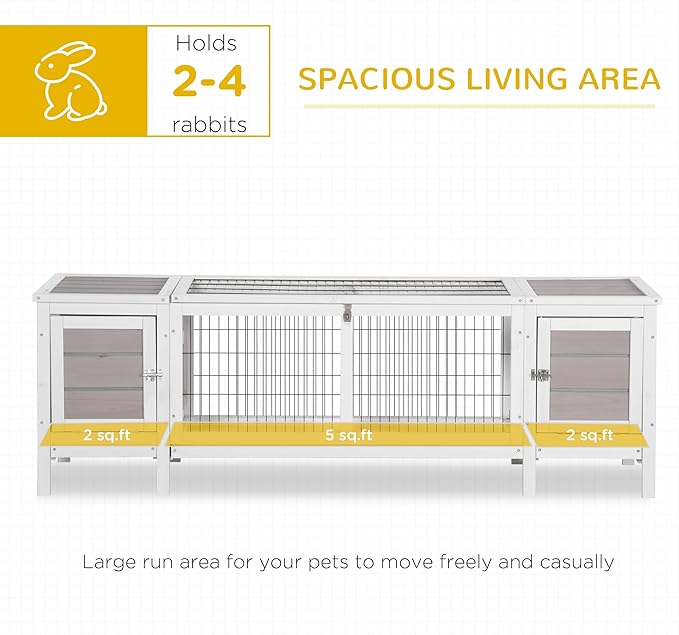 PawHut Rabbit Hutch, Bunny Cage, Guinea Pig House with Pull-Out Tray, and Divided Board for Rabbits, Chickens, Ducks, Indoor, White