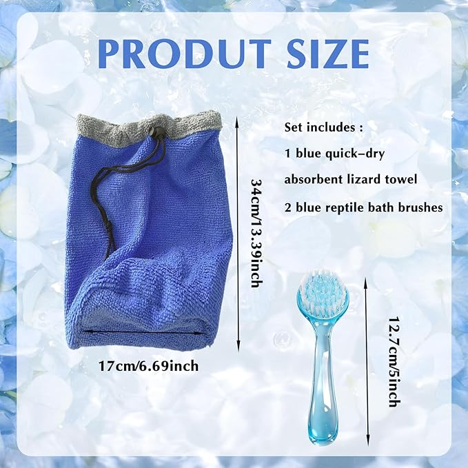 Bearded Dragon Bath Towel Bag with 2Pcs Reptile Bathing Brush, Reptile Bath Tub, Fast Drying Absorbent Lizard Towel for Lizards, Geckos, Guinea Pigs and Hedgehogs