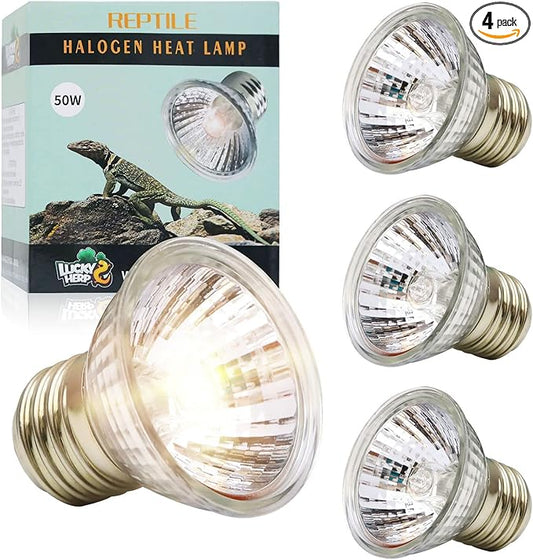 LUCKY HERP 4 Pack 50W UVA UVB Reptile Light Bulbs, Heat Lamp Bulbs for Reptiles and Amphibians, Basking Light Bulb for Turtle, Bearded Dragon, Lizard Heating Use