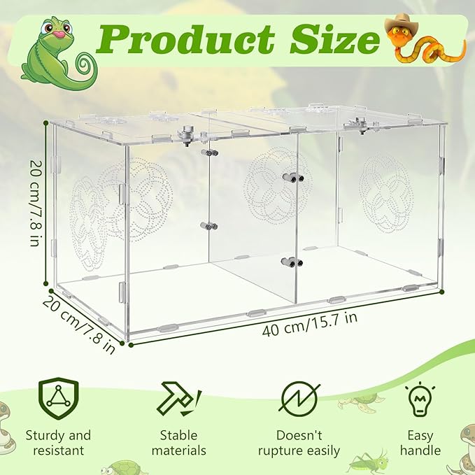 Acrylic Jumping Spider Enclosure with Double Compartments, Large Size,15.7 * 7.8 * 7.8 inches, Reptile Terrarium Aquarium Breeding Tank for Reptiles Spiders Snake Lizard
