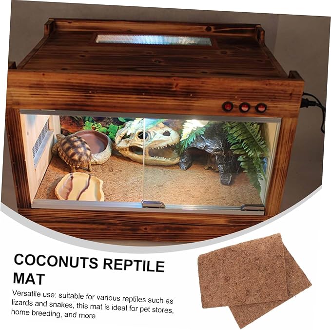 Mikikit 4pcs Coconut Fiber Reptile Carpet Mat for Bearded Dragon Leopard Gecko Terrarium Liner Bedding Safe Substrate for Snakes Lizards Versatile Use Pet Stores Homes