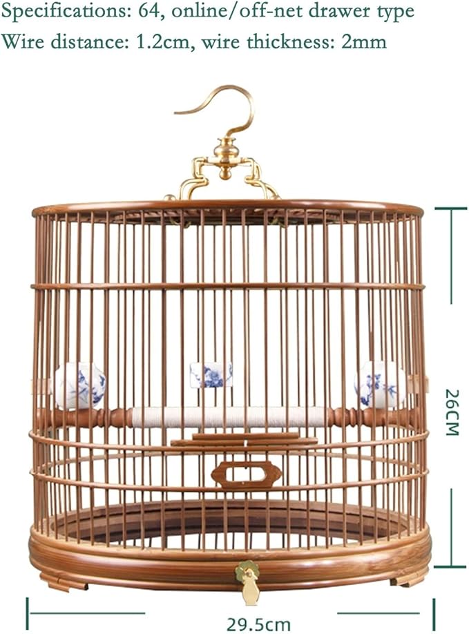 ENGENDER Bird Cage Bird Carrier Cage Embroidery Ceramic Cup with Drawer Tray Round Cage Bird Cage Cover Bird Cage Bird Travel Convenient for Bird Activities Parakeet Cage