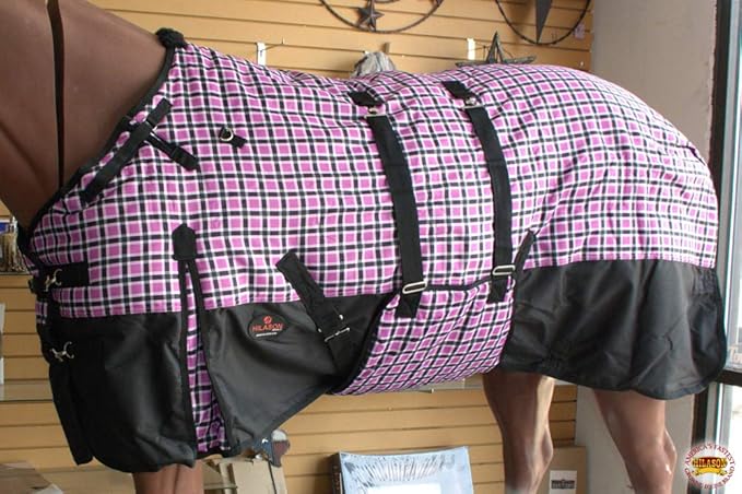 Pink Black Plaid 81 in HILASON 1200D Winter Waterproof Poly Horse Turnout Blanket Belly Wrap