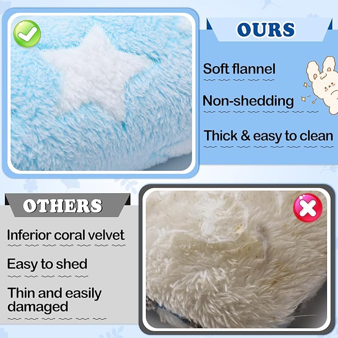 MEWTOGO 15.7" x 14" Bunny Bed for Rabbit Cage - Thickened Soft Prevent Sore Hocks Plush Mat with Cotton Lounger Pillows, Small Animal Flop Mat for Hutch Sleeping Indoor, Light Blue-Star