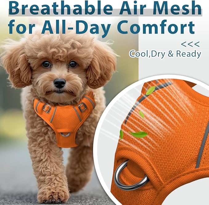 BARKBAY Dog Harness No Pull with ID Tag Pocket - Heavy Duty, Reflective, Easy Control for Large Dogs(Orange,S)