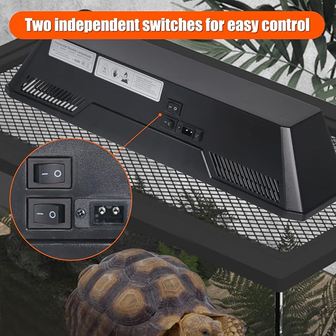 Dual Reptile Light Fixture Reptile Heat Lamp Fixture with Separate Switches Fit,150W Max - E26 Socket for Heat & UVB Lamps, Heat Bulb for Reptile Glass Terrariums