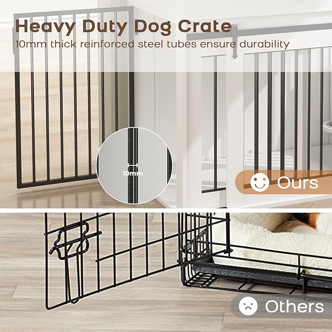 Large Dog Crate Furniture with Sliding Door & 360° Spinning Bowls | Durable Modern End Table for Medium & Large Dogs for Pet Owners (40-inch)