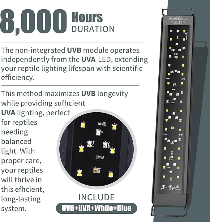 18-Inch LED UVA UVB Light for Reptiles with Controller, Full Spectrum UVA & UVB Reptile Light with Auto 24-Hour Cycle Timer & 10 Dimmable for Bearded Dragons, Turtles, Frogs, Snakes, Plants