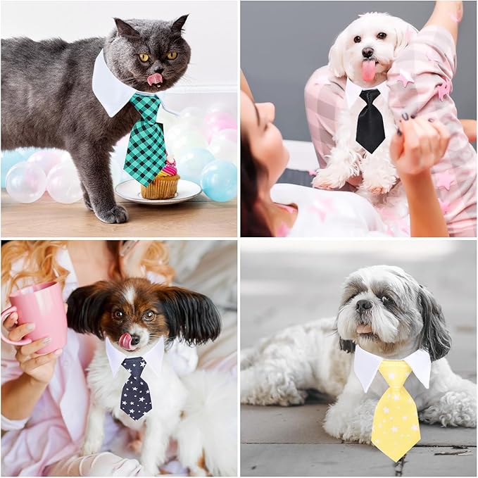 Segarty Cat Ties and Bow Ties, 6PCS Neck Tie with White Collar for Cats Dogs, Pet Valentines Christmas Graduation Wedding Gift