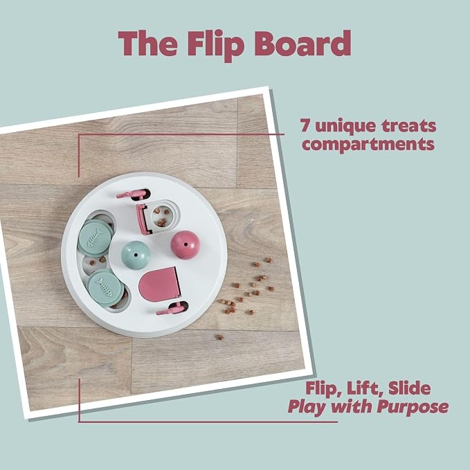 Trixie Cat Activity Flip Board ?€? 4-Module Treat Puzzle Enrichment Toy for Mental Stimulation & Slow Feeding ?€? Interactive Cat Toy for Indoor Cats ?€? Berry/Gray, 9 x 9 x 2.5 in - Image 3