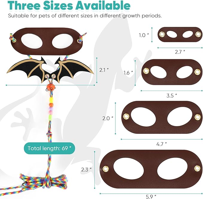 LIKZINWA Bearded Dragon Lizard Leash Harness,4 Size Pack Adjustable Small Animal Harness for Reptile and Small pet (New Dinosaur Wing)