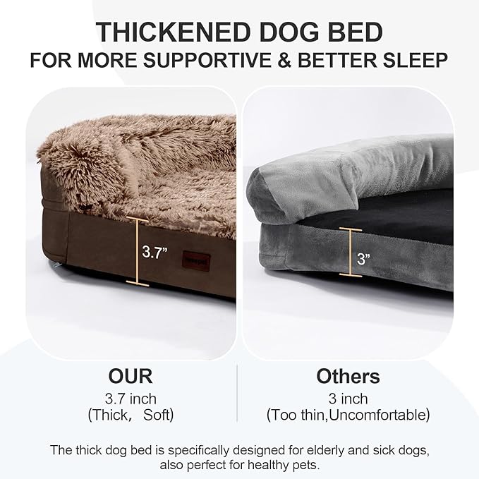 iweepet Orthopedic Dog Beds for Large Dogs, 41" x 32.6" x 7.7" Supportive Dog Sofa Bed with 28D Egg-Crate Foam, Removable Washable Cover, Waterproof Lining, for Puppy,Senior,Sick, Brown