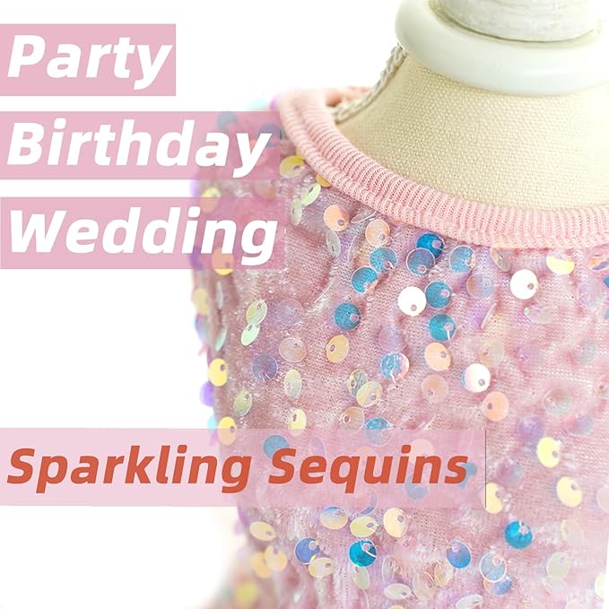 Dog Princess Formal Dress for Small Dogs Girl,Sparkling Sequins Sweet Pet Clothes Wedding Birthday Party Puppy Dresses,Cat Apparel Accessories Costumes Outfit Skirt Pink (Pink, X-Large)