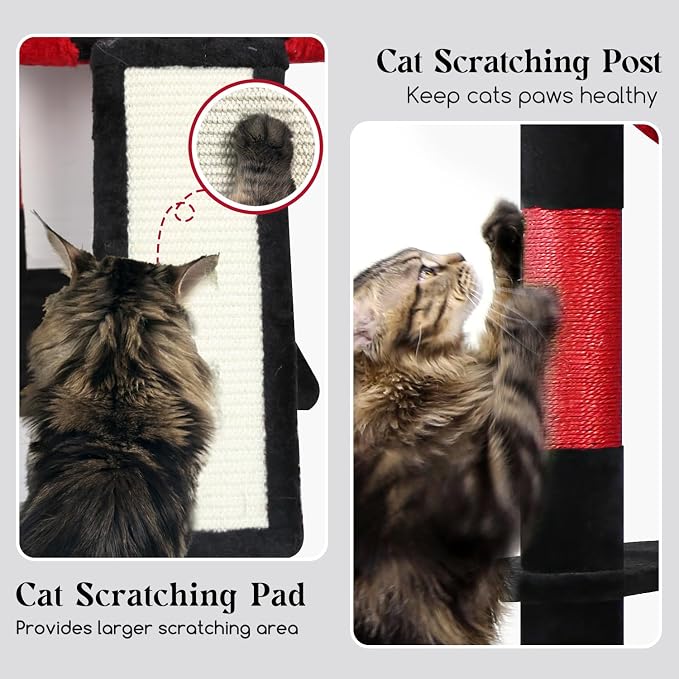 Globlazer Gothic Heavy Duty Cat Tree, 70in Tall Sturdy Goth Cat Tree for Indoor Cats Extra Large Cat Tower with Scratching Post, Cat Condos for Adult Cats Kittens, Hammock, Perch, F70 Pro, Red Black - Image 5