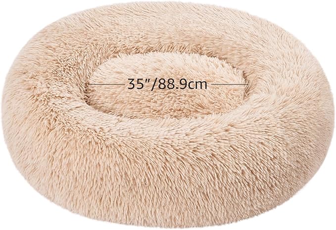 Amazon Basics Washable Donut Pet Bolster Faux Fur Bed with Removable Cover, Anti-Slip Bottom for Dog, Beige, 45" x 45"