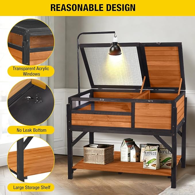 Aivituvin Tortoise Habitat Turtle Enclosure, Wooden Tortoise House Reptile Cage for Small Animals, Reptile Tank with Large Storage Shelf