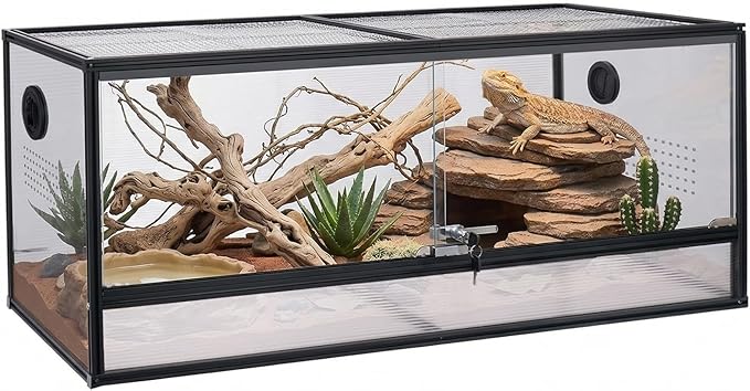 48x20x20'' Bearded Dragon Tank, 83 Gallon Reptile Terrarium, Aluminum Frame Reptile Enclosure with Lockable Sliding Glass Doors, 270° View & 304 Mesh Top
