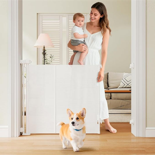 Miumoon One-Hand Operation Retractable Baby Gates, 71 inch Retractable Gate with Reinforced Strip Design to Prevent Crawling Through, 6 FT Retractable Dog Gate for Stairs, Doorways, Hallways