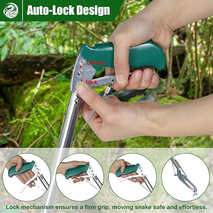 IC ICLOVER Snake Grabber Tool, 47" Snake Tongs + 39" Telescopic Snake Hook Stick, Professional Heavy Duty Snake Catcher Handling Tools Set for Moving Catching Pick-Up Transport Rattle Snakes Reptile