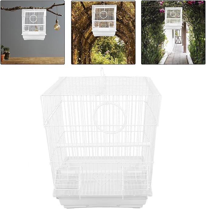 NUOBESTY Portable Metal Bird Cage for Pet Birds Secure and Comfortable Iron Parrot Carrier Cage for Home Use White Iron Craftsmanship