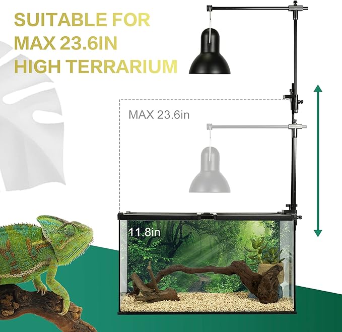 BETAZOOER Reptile Dual Lamp Stand Metal Adjustable Heating Lamp Holder Light Fixture Retractable Ideal for Reptile Glass Terrarium Amphibians/Terrestrial Invertebrates Vivarium