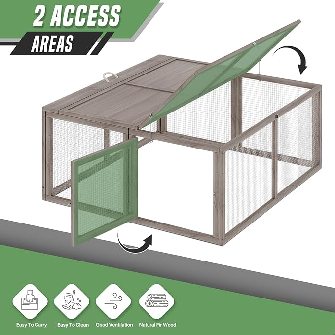 Portable Folding Chicken Coop Rabbit Hutch, Small Animal Playpen with Top & Side Doors for Chickens, Rabbits, and Poultry, 45.5 x 42.5 x 20 inch Grey