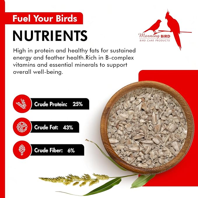 Morning Bird Sunflower Hearts & Chips 9 lbs – Premium Bird Seed with High Protein & Healthy Fat - Shelled Sunflower Hearts for Birds - Mess Free, Easy to Feed, Delicious Snack