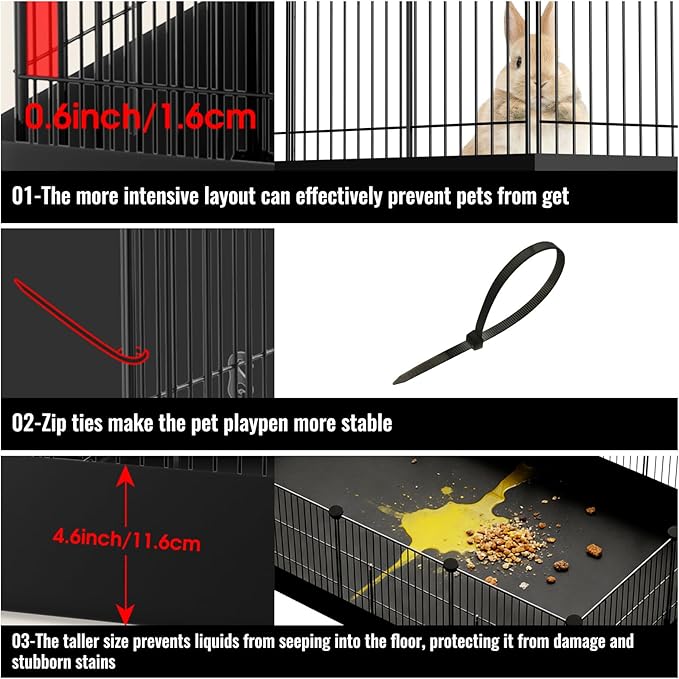 PAWING 12 Panels Small Animal Playpen with Waterproof Mat - Durable Metal Wire Yard Fence for Guinea Pigs, Kittens, Puppies, Hamsters, and Hedgehogs - Indoor & Outdoor Pet Cage