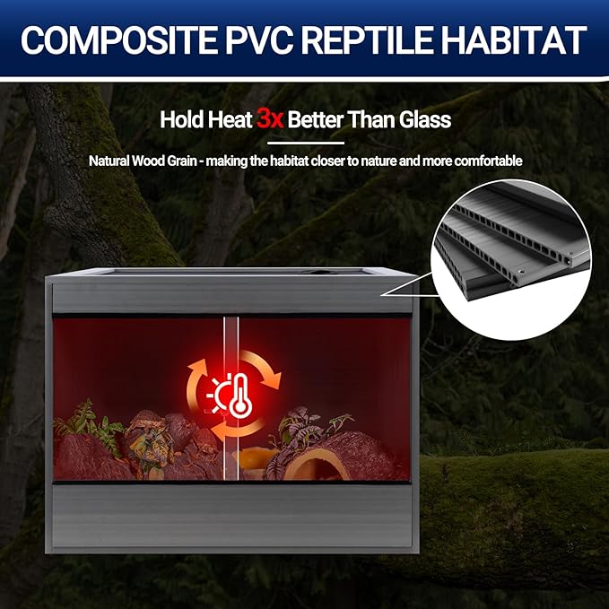 34 Gallon Reptile Enclosure, 24x18x18 Composite PVC Reptile Terrarium, 24" Wide Lightweight Eco Reptile Habitat Lounge for Crested Leopard Gecko Lizard Snake Tortoise