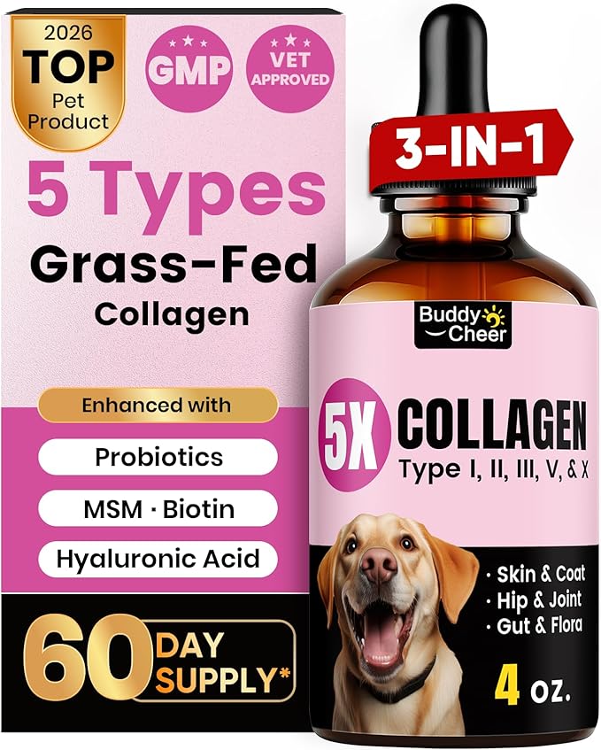 Premium Collagen for Dogs & Cats ?€? 5 Types of Grass-Fed Collagen (I, II, III, V & X), Fast Allergy & Itch Relief Dog Col??geno with MSM, Biotin & Hyaluronic Acid ?€? Supports Healthy Skin & Joints ?€?120ml
