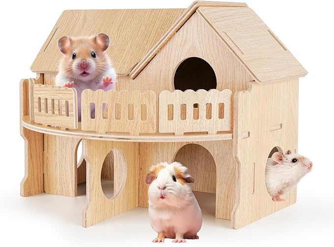 Wooden Hamster Cage,Hamster Cage Hut,Hamster Habitat, Hamster Accessories，Syrian Dwarf Hamsters,for Hamster Gerbils Mice Lemming Degus or Other Small-Sized Pets(10.1 x 8.3 x 8.2 inches)