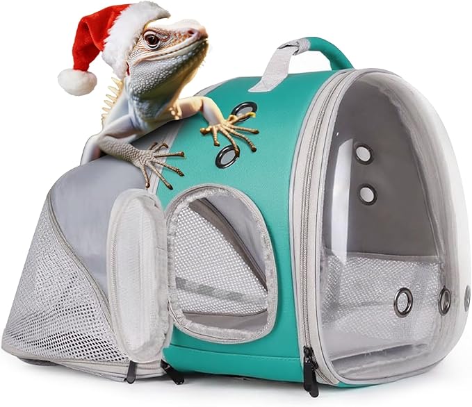 WEVONIGU Expandable Small Animal Backpack Carrier with Clear Bubble Window Large Space Travel Cage for Hedgehog Rat Parrot,Bearded Dragon,Sugar Glider,Airline Approved (Green, BE Backpack)