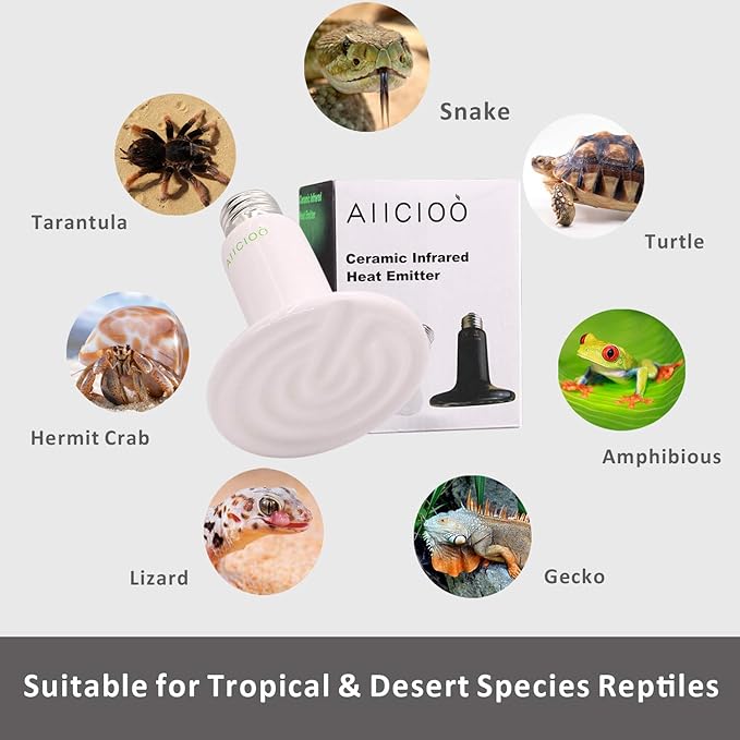 Aiicioo Reptile Heat Lamp Bulb -60W Ceramic Heat Emitter No Harm No Light Infrared Heater Lamp for Chicken Coop Lizard Aquarium Snake Outside Dogs Brooder 110V,White