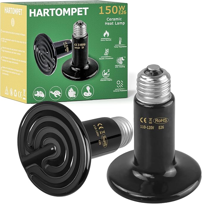150W Ceramic Heat Emitter, Black Reptile Heat Bulb, No Light No Harm, Infrared Reptile Heat Lamp for Lizard, Amphibian, Turtle, Dog, Cat, Ideal for Terrarium, Incubating Chicken, ETL Listed