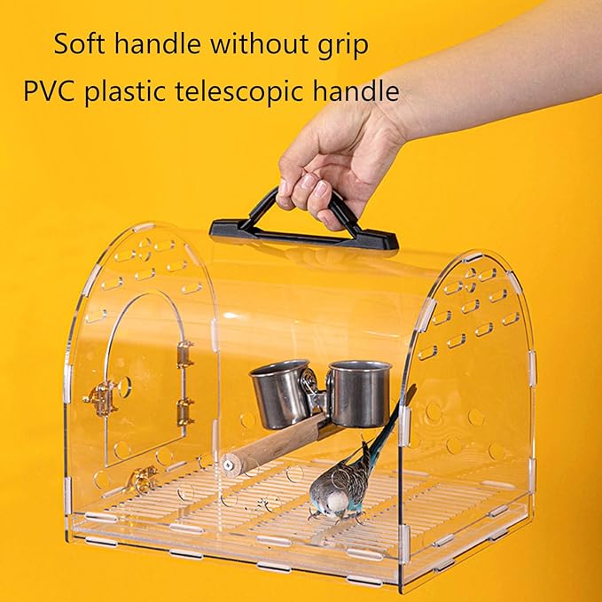 Acrylic Travel Cage for Bird with Feeding Cups and Standing Perch Ventilation Carriers Clear Cage for Outdoor Bird Carriers Birdcage