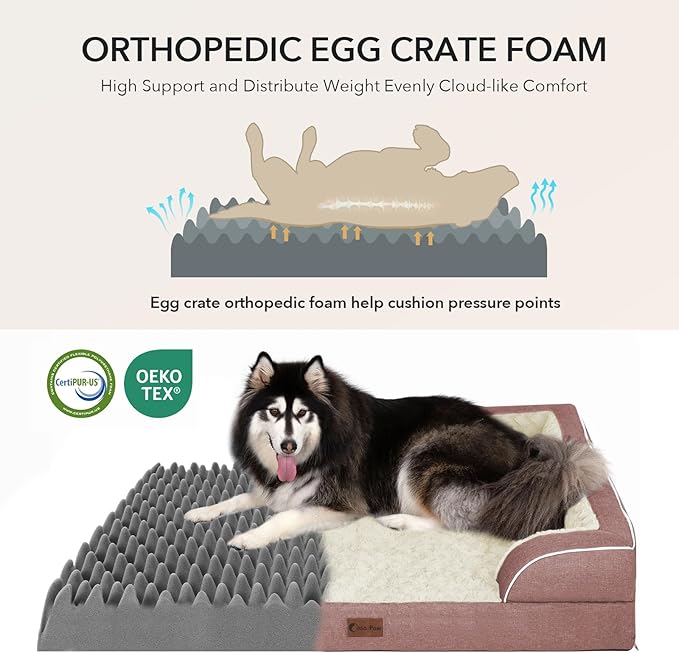 Orthopedic XXL Dog Beds, Waterproof Memory Foam Big Pet Bed for Extra Large Sized Dogs 53x42Inch, Non-Slip Bottom and Egg-Crate Foam Dog Couch Bed with Washable Removable Cover, Pink