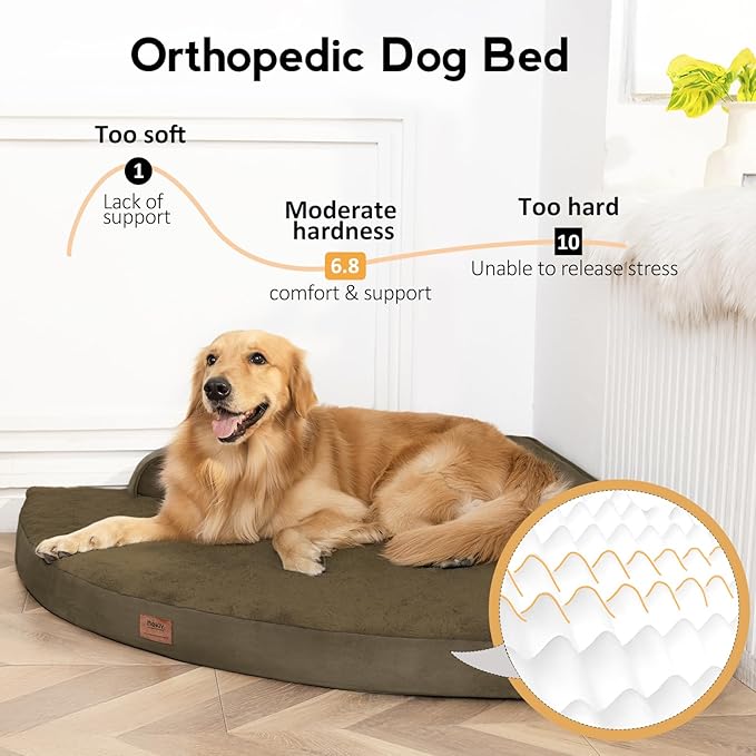 MEKIY Large Dog Bed - XL Orthopedic Egg-Crate Memory Foam Dog Beds with Removable Washable Cover, Waterproof Pet Beds with Non-Slip Bottom, Light Coffee