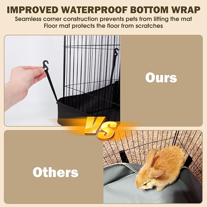 20 Panels Small Animal Playpen with Removable Top Cover & Waterproof Mat - Durable Metal Wire Yard Fence for Guinea Pigs, Rabbits, Kittens, Puppies, Hamsters - Indoor & Outdoor Pet Cage with Roof