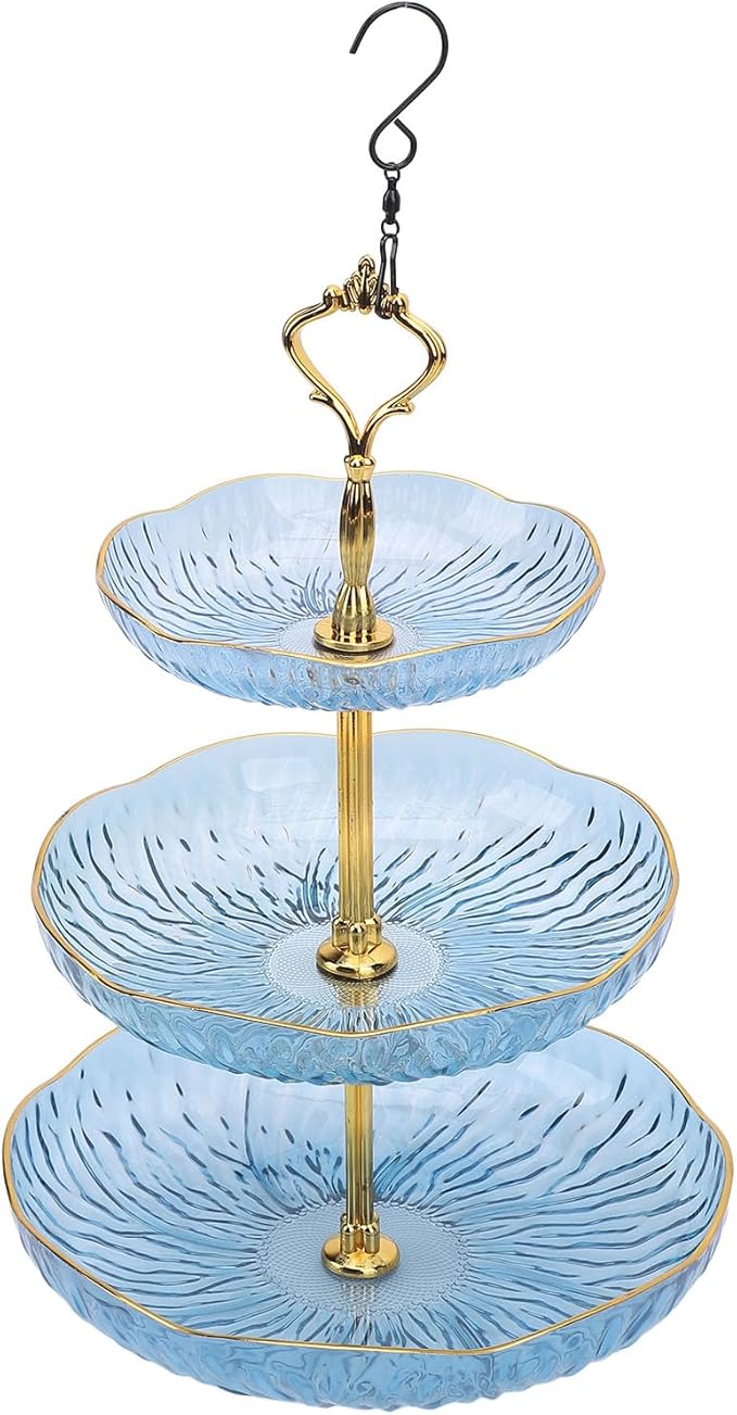 SUNGOOYUE Hanging Bird Feeder for Outdoor Use, Practical Bird Bath with 3-Tier Hanging Bowl, Holds Up to 4.5 Kg of Food, Improves The Watching Experience in Your Garden (Blue)