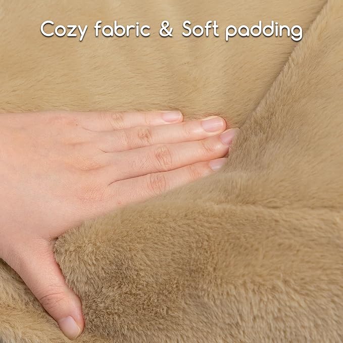 Hollypet Fluffy Dog Cat Bed Pet Couch Beds Plush Soft Warming Washable Puppy Bed for Small Medium Dogs and Large Cats, Light Brown, 24" L x 18" W x 10" Th