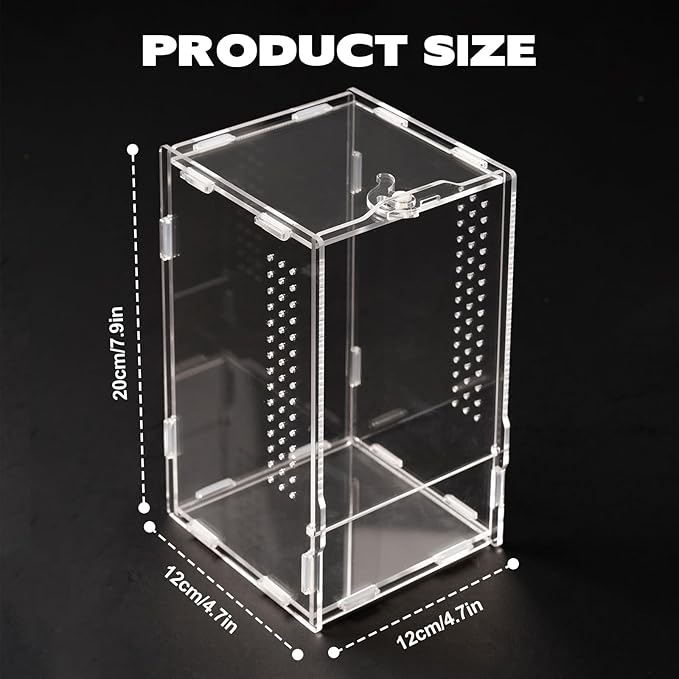 Rislobx Jumping Spider Enclosure, Acrylic Reptile Terrarium Enclosure Micro Habitat Tank Breeding Box for Tarantula Insect Small Reptiles (7.9" x 4.7" x 4.7")