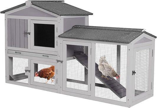 Chicken Coop Outdoor, Wooden Chicken House with Leakproof Tray and Waterproof Roof, Small Chicken Coops for 2 Chickens, Duck House, Rabbit Hutch