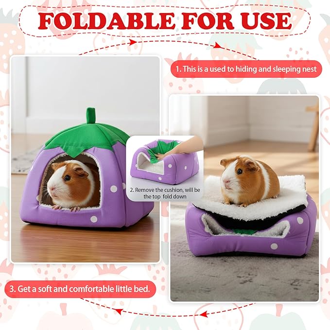 Novabright 4 Pack Guinea Pig Hideout Bed Dwarf Rabbit Bed Sleeping Fleece House Washable Cave Cage Accessories for Little Bunny Ferret Chinchilla Hedgehog (10.2x10.2x9.5 Inches,Fruit Style)