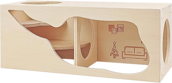 Hamster Hideout Wooden House,Hamsters Multi Chamber Hideout,Small Animal Habitat for Clear Observation,Hamster Toys for Dwarf Hamstersm,Gerbils, Hedgehogs, Rats, Mice(Living Room)