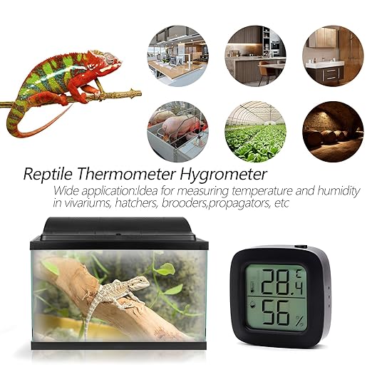 Digital Reptile Thermometer Hygrometer Precise Temp & Humidity Gauge for Terrariums/Tanks Compact LCD Display for Reptiles/Amphibians Habitat Monitoring