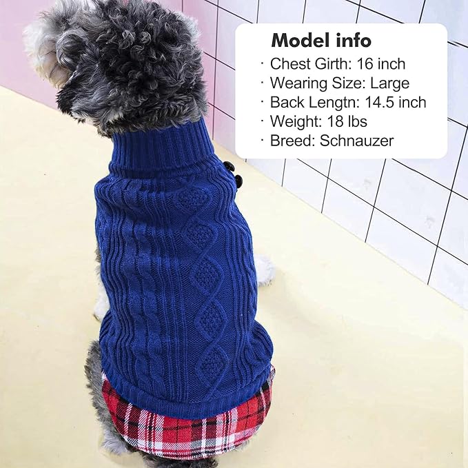 KYEESE Dog Sweater Comfy Pet Coat for Fall Winter Cold Weather Soft Pullover Dog Sweaters for Small Dogs Girl Warm Turtleneck Small Dogs Sweater with Gingham Patchwork