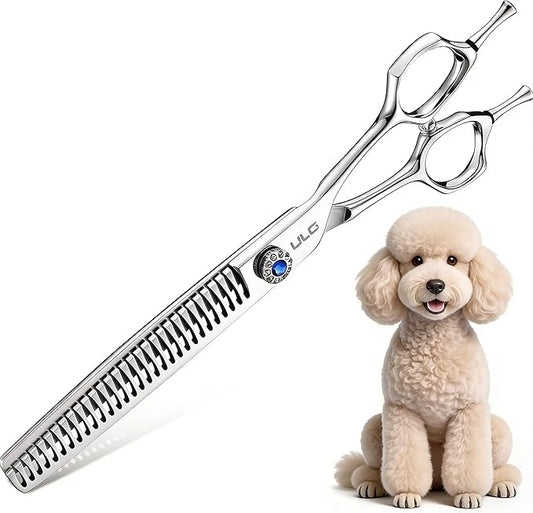 ULG Professional Dog Grooming Scissors 7.0” Straight Chunker Shear 65%-75% Thinning Rate 440C Japanese Stainless Steel Tension Adjustable Right Handed Pet Grooming Shears