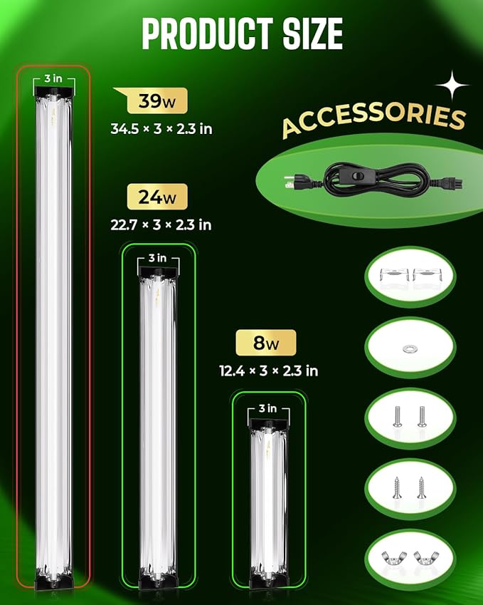 T5 UVB Reptile Light Fixture Upgrade Burn-proof HO UVB Bulb Lighting Combo Kit 10.0 UVB Light for Reptile Terrarium Fluorescent 39W Reptile Light Bar UVA UVB Desert Lamp for Bearded Dragon Turtle Tank
