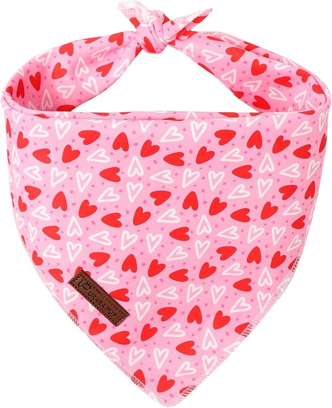 Valentine’s Dog Bandana, UP URARA PUP Valentine Triangle Bid Red Love Heart Scarf for Girl Boy Small Medium Dogs or Cats, Adorable Puppy Wedding & Valentine’s Bandana, Sweat Cotton Pet Kerchief,L